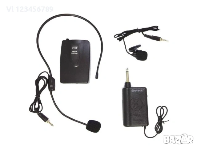 Система с приемник и предавател, 1 микрофон диадема, 1 микрофон брошка WG-201, снимка 2 - Микрофони - 53837898