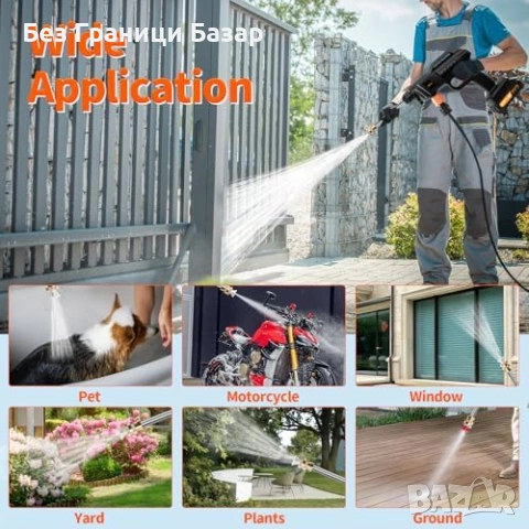 Нова Акумулаторна водоструйка 21V 1500W 60 bar + 2 батерии за чистене, снимка 9 - Други стоки за дома - 53696853