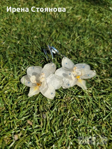 Ръчно изработени обеци с цвят на орхидея, запечатани в епоксидна смола , снимка 6 - Обеци - 54242202