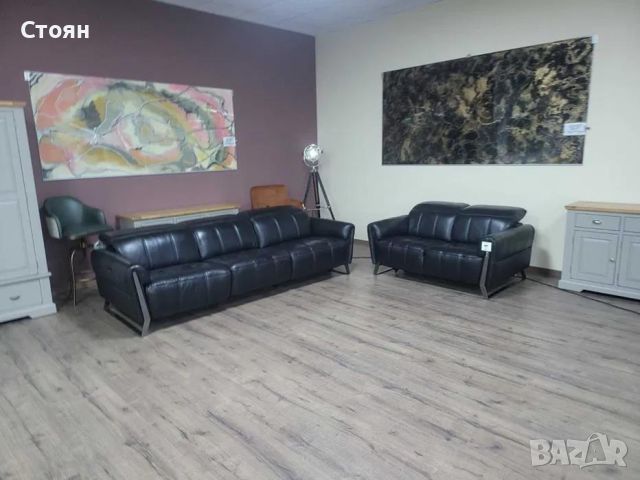 Дизайнерски черни кожени дивани тройка и двойка, снимка 2 - Дивани и мека мебел - 46474989