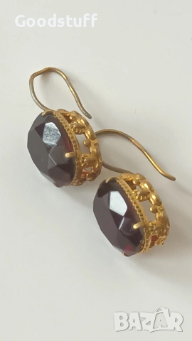 Сребро,гранат,позлата,обеци,винтидж,маркировки, фасетиран , снимка 8 - Обеци - 53466850