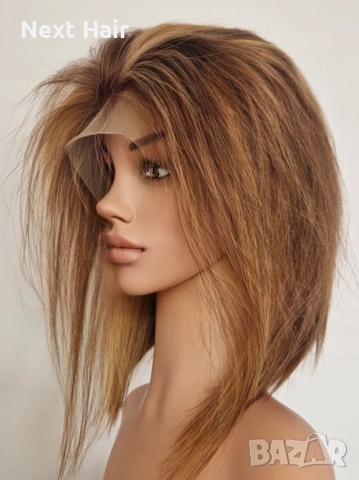 Естествена медено руса перука със светли кичури и дантела 13х4, снимка 3 - Аксесоари за коса - 52026706