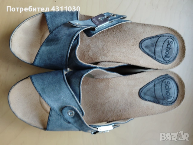 Дамски чехли Scholl естествена кожа 41 номер като ново, сиви, снимка 9 - Чехли - 53166140