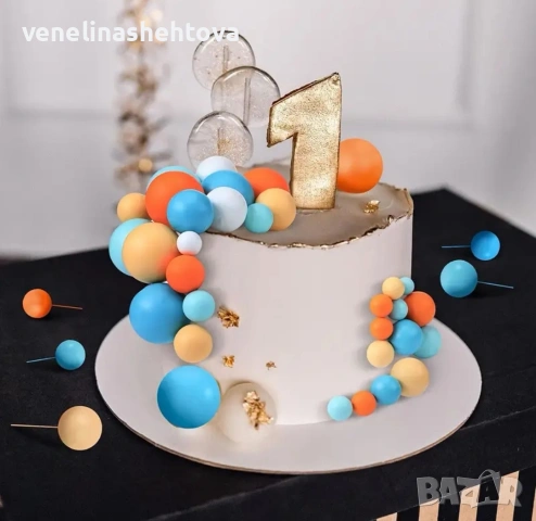 108 броя топчета топки на тел от стиропор оранжев син златист бял цвят декорация на торта , снимка 2 - Други - 53769292
