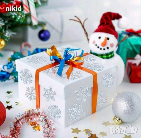 100 бр Снежинка Снежинки коледни холограмни самозалепващи лепенки стикери ръчна изработка за подарък, снимка 3 - Други - 51670946