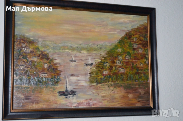 Старинна картина маслени бои подписана