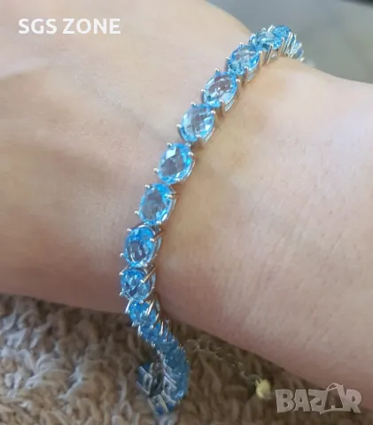 Сребърна Гривна с Изискан Топаз Swiss 💙, снимка 2 - Гривни - 49917388