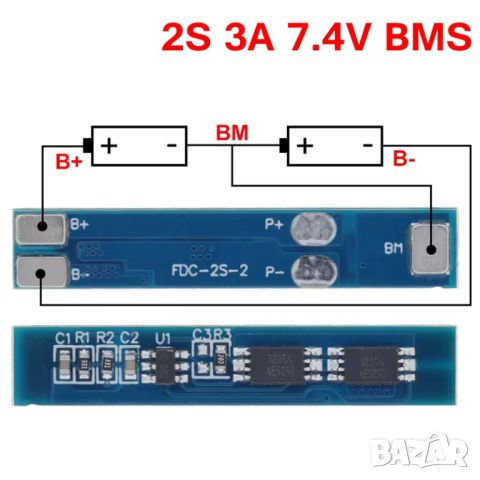 BMS контролер за заряда и разряда на Li-ion пакет 2x18650, 7.4V-8.4V/3A, снимка 1 - Друга електроника - 46804013