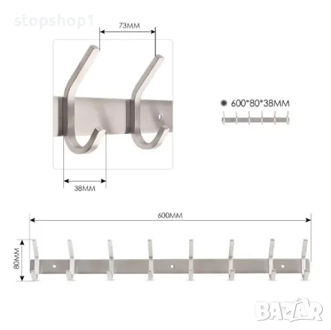 Закачалка за палта Стенен монтаж Закачалка от неръждаема стомана Държач за шапки за тежко натоварван, снимка 4 - Закачалки - 47119756