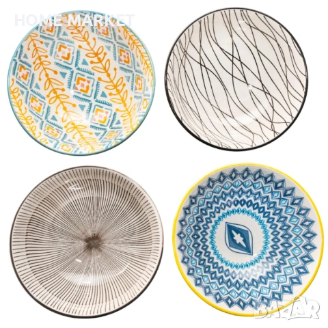 Комплект 4 керамични купички – микс цветове, 12 см Добавете стил и настроение към вашата трапеза 