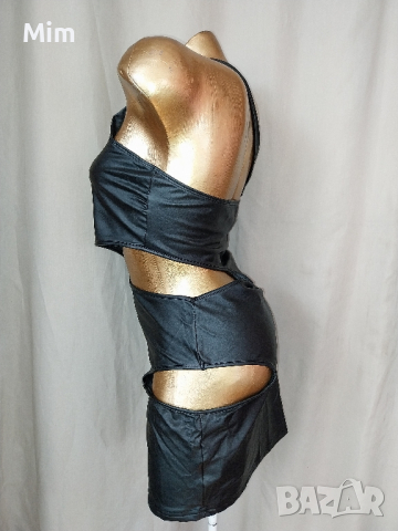 L Черна кожена рокля , снимка 4 - Рокли - 44984638