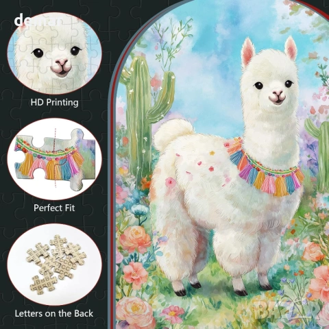 Страхотни пъзели за възрастни 300 части сладка алпака с кактусови цветя, снимка 4 - Пъзели - 53606548