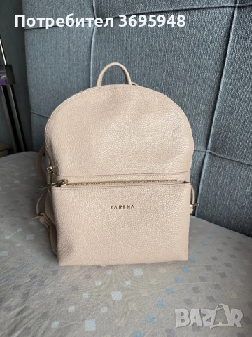 Кожена раница Zarena в цвят пудра, снимка 6 - Раници - 53845806