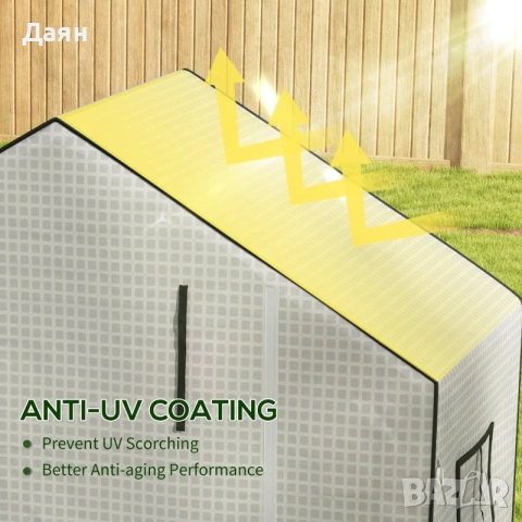 Покривало за оранжерия Outsunny, резервно, от полиетилен, с ролетна врата и прозорци, 140 x 73 x 190, снимка 5 - Оранжерии - 53247243