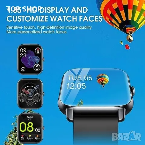 Нов Смарт часовник 1,85-инчов HD сензорен екран+2 каишки за iOS/Android Мъже Жени, снимка 4 - Смарт гривни - 49657612