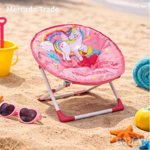 Детски стол-фотьойл Mercado Trade, За плаж, Розов, Еднорог