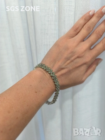 СРЕБЪРНА ГРИВНА С РЯДЪК КАМЪК АПАТИТ, снимка 4 - Гривни - 52392957