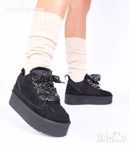 Черни кецове на платформа Sesuna с декоративни връзки