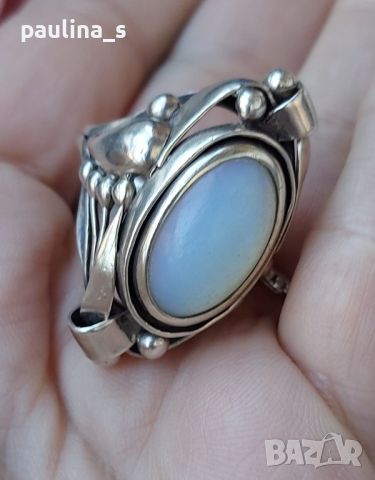Антика / Сребърен пръстен с Лунен камък проба 925 , снимка 2 - Пръстени - 45261556