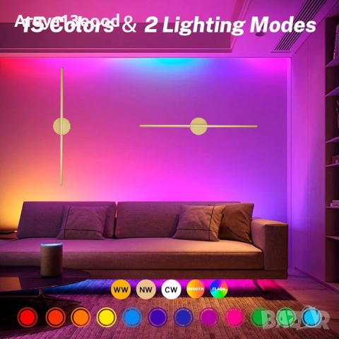 Pinrutar LED стенни лампи – комплект от 2 бр., безжични, с дистанционно и 15 цвята, снимка 3 - Лед осветление - 54143402