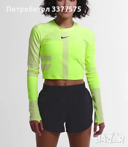 Nike горнище crop top неоново зелено, снимка 2 - Спортни екипи - 45243555