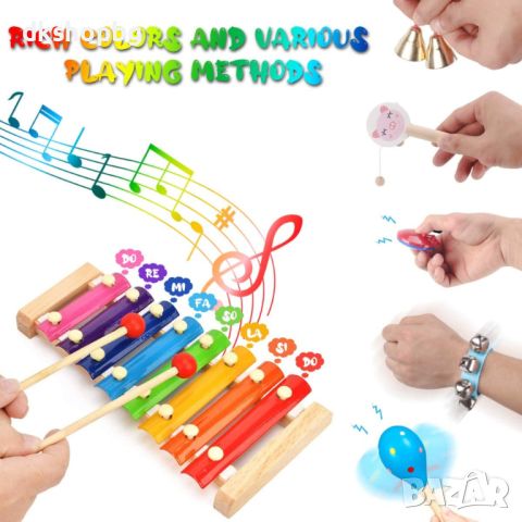 3538 Цветен дървен детски ксилофон