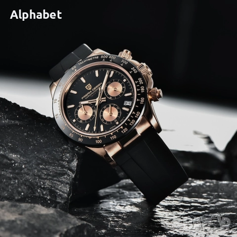 Мъжки часовник Pagani Design, Механично-Кварцов Японски маханизъм , Хронограф, Черен / Розово злато, снимка 4 - Мъжки - 52870961