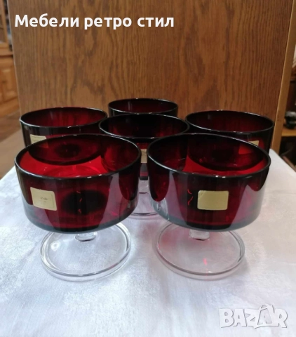Елегантен комплект  от 6 бр. чаши ''Luminarc''. Изработени в рубинен цвят и прозрачно столче., снимка 6 - Чаши - 52040392