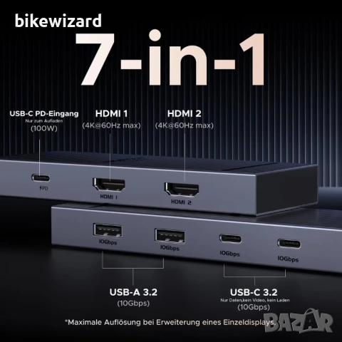 UGREEN 7-в-1 USB C докинг станция с двоен 4K HDMI и 100W PD за лаптопи HP и ThinkPad  НОВ, снимка 4 - Кабели и адаптери - 53639516