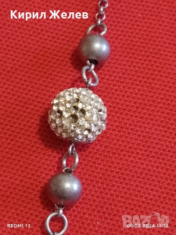 Елегантно сребърно колие с кристални топчета винтидж стил майсторска изработка 52951, снимка 4 - Колиета, медальони, синджири - 53411350