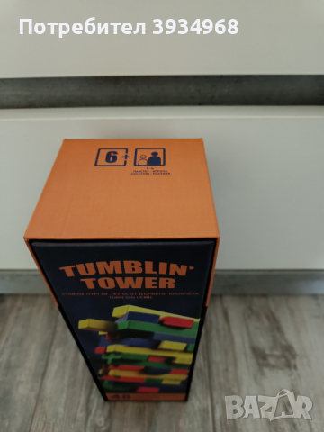 Дървена настолна игра Tumblin Tower Shopiens® с 48 цветни фигури, снимка 3 - Настолни игри - 45018914