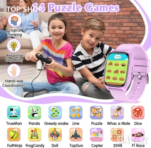 LITEYPP Детски смарт часовник с 14 пъзел игри, 20+ спортни режима, HD камера със сензорен екран, 4+г, снимка 7 - Детски - 49965470