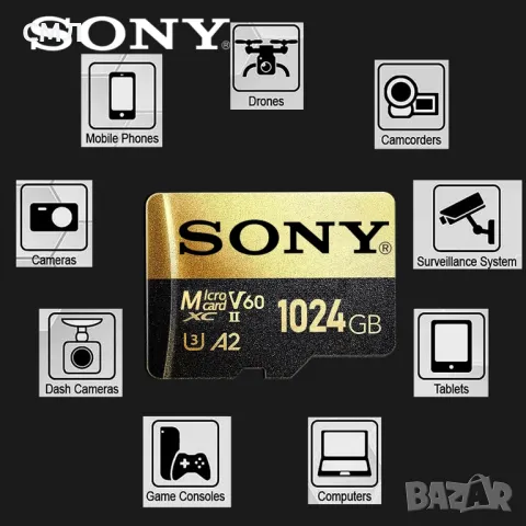 Карта с памет SONY 128GB, 256GB, 512GB, 1TB, 2TB (Micro SD) + Adapter / Адаптер, снимка 7 - Карти памет - 42112623