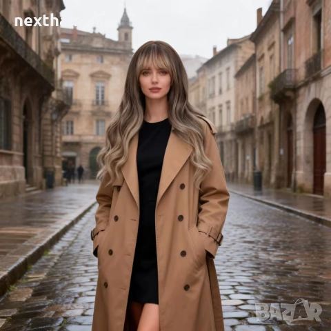 Дълга омбре перука с бретон - кафяво към пепеляво русо, меки вълни, снимка 2 - Аксесоари за коса - 53831185