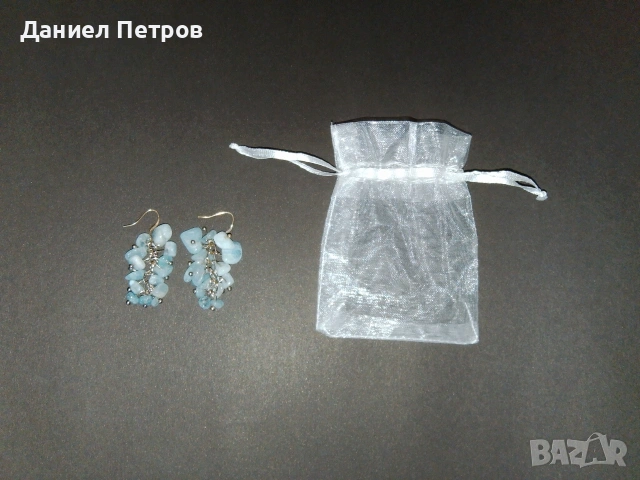 Висящи обеци със син камък, снимка 4 - Обеци - 54085144