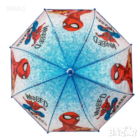 Детски син прозрачен чадър "Spiderman" бастун 64см_1242790