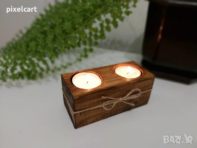 Декоративен сет от 2 части - цвят орех + Подарък 6 чаени свещи, снимка 12 - Декорация за дома - 52173653