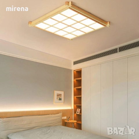 Дървен полилей ЛЕД LED, японски стил, квадратна, дистанционно 216