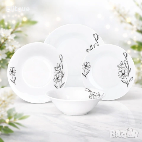 Комплект чинии 24 части с елегантен флорален дизайн – Лекота и стил за всяка трапеза, снимка 2 - Други - 53302943