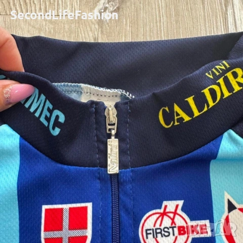 Винтидж колоездачна фланелка Vini Caldirola Cidermec Nalini, мъжка Вело тениска размер L, снимка 2 - Спортни дрехи, екипи - 53278575