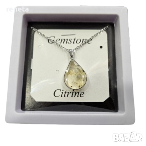 Колие с висулка, Цитрин, Стомана, Сребрист