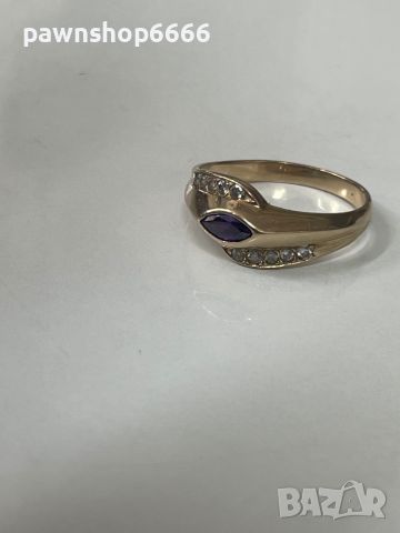 Златен пръстен 14 карата с Аметист, снимка 5 - Пръстени - 46384728