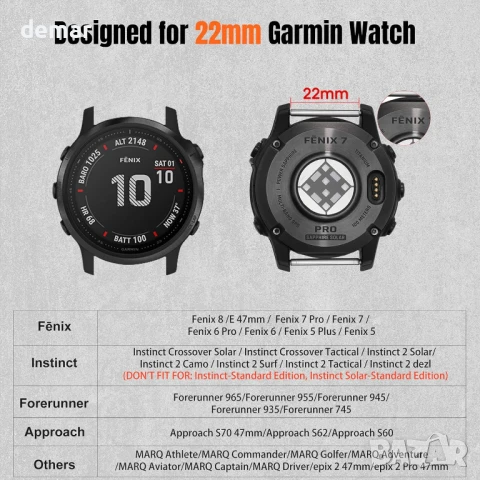 Каишка за часовник Bandletic 22 мм, съвместима с Garmin Fenix 6 Pro - Fenix 7/6/8/5, зелена, снимка 5 - Каишки за часовници - 51104951