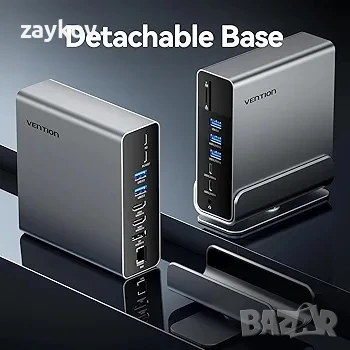 Докинг станция за лаптоп VENTION за 3 монитора, 15-в-1 USB C докинг станция, снимка 2 - Друга електроника - 51009587
