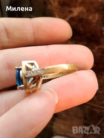 Сребърен пръстен с позлата , снимка 2 - Пръстени - 53578886