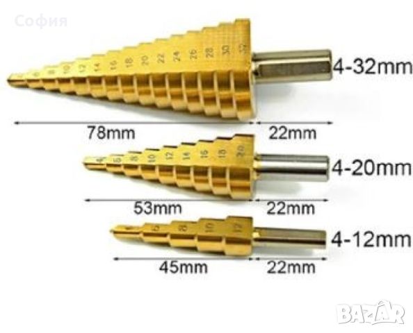 Комплект от стоманени стъпкови свредла, три броя, снимка 3 - Други стоки за дома - 46100271