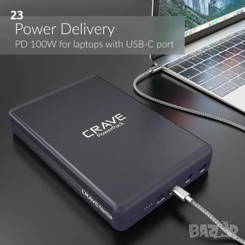 Crave PD Power Bank 50000mAh, PowerPack Portable Battery - USB-C 100W, снимка 2 - Друга електроника - 48771214