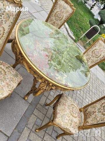 Италианска барокова трпезна маса със 5 броя столове 032, снимка 5 - Маси - 45321298