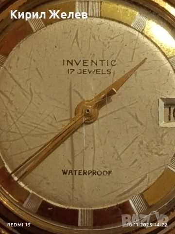 Стар механичен часовник мъжки INVENTIC SWISS MADE позлатен работи за КОЛЕКЦИЯ 51466, снимка 4 - Антикварни и старинни предмети - 52363020