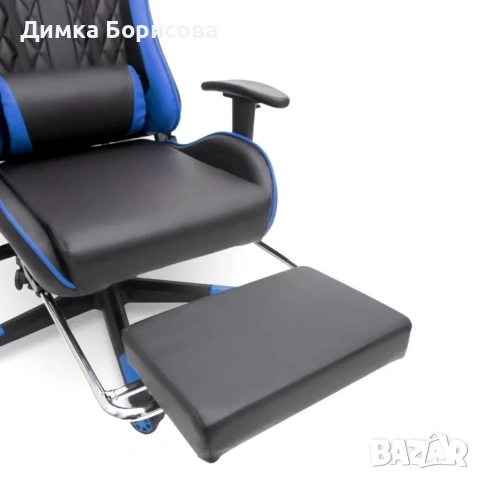 Геймърски стол за релакс с масаж и подложка за крака – син, снимка 9 - Столове - 53242507